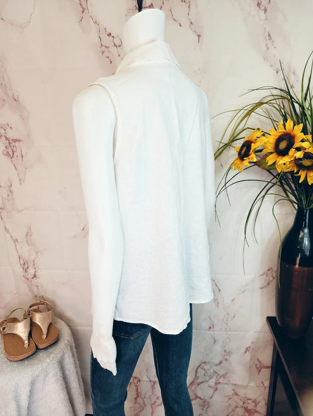 Michael Kors White Linen Blend Lace Up Sleeveless Top Medium